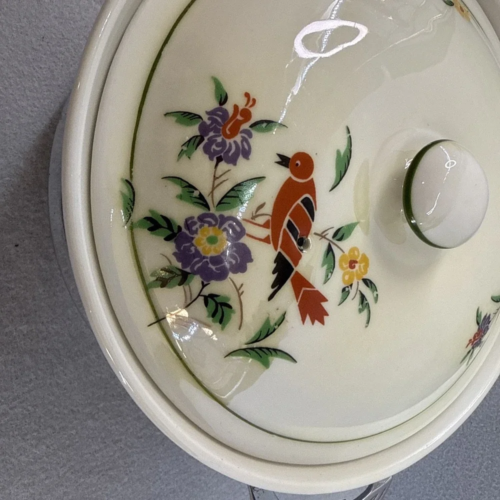 Royal Rochester Fraunfelter Royalite Luster Covered Casserole Bird w/ Stand